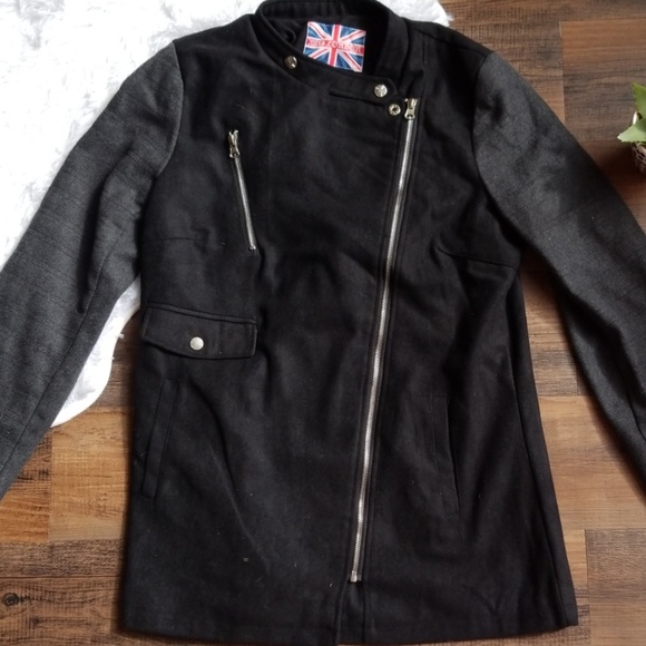 Miss London Jacket Large EUC Black Grey Pockets - Picture 2 of 8
